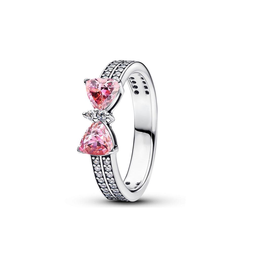 European Size 6 7 8 9 Red Pink Heart Stone Bow European Jewerlry for Women Party Wedding Ring Rings