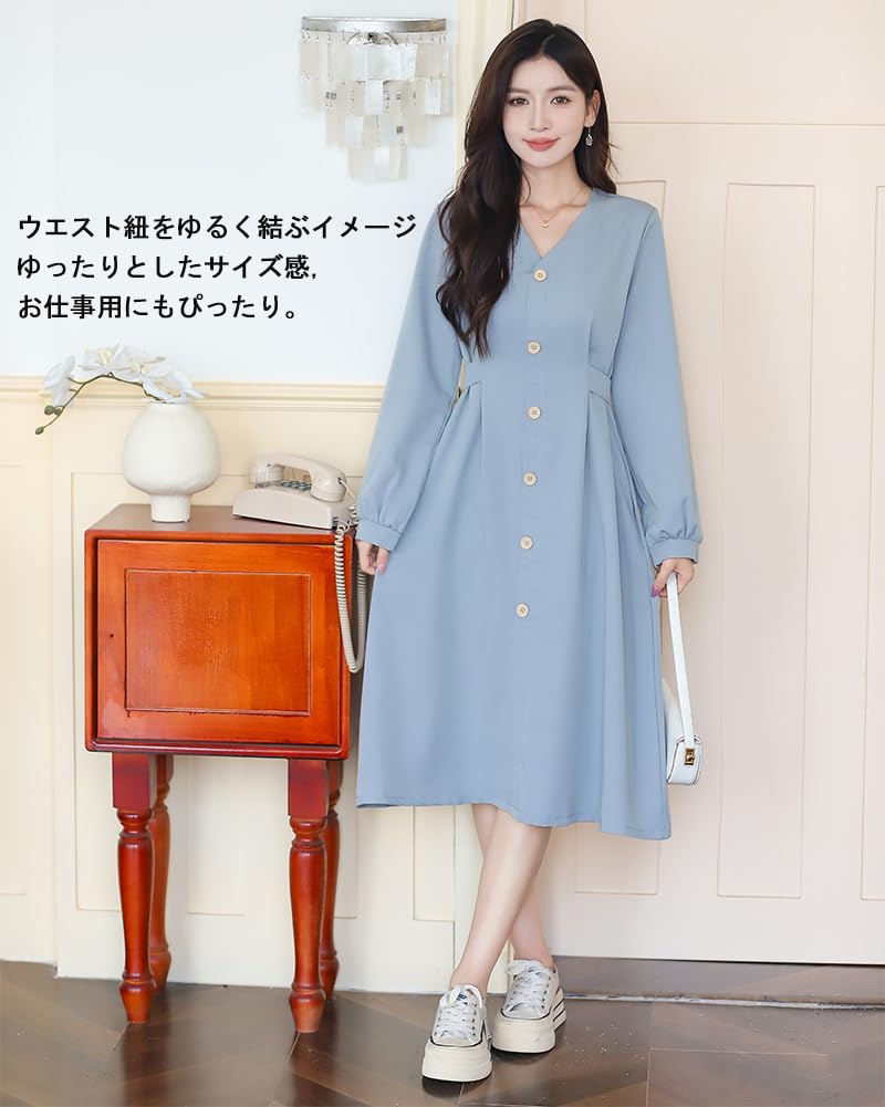 Collecala Slimming Dress with Front Simple Belt Ribbon Perfect for Fall and Winter Women's Buttons, Design, High-Waisted, Included,