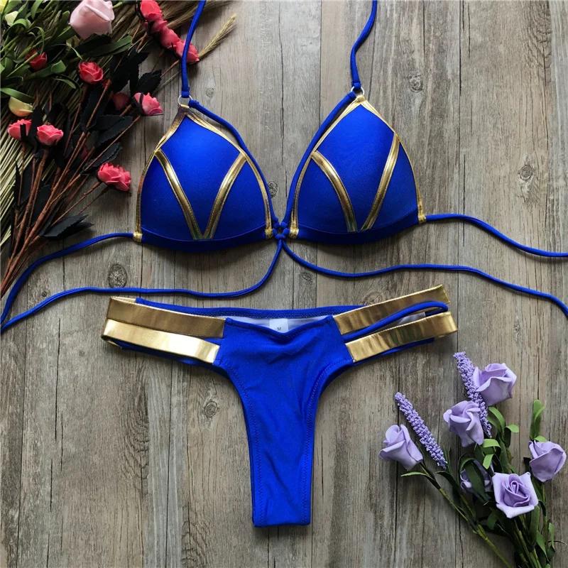 New Red Swimwear Push Up Swimsuit Women Biquini Padded Bathing Suit Gold Stamping Brazilian Bikini Set Thong Sexy Bikini
