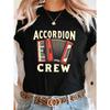 T-shirt imprimé accordéon et instruments de musique, col rond, manches courtes, haut décontracté pour l'été et le printemps, vêtements pour femmes