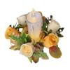 Artificial Rose Candle Ring Fake Rose Wreath with Maple Leaves Pillar Candle Wreath Table Centerpieces for Home Candlelight Dinner Wedding Party Decor