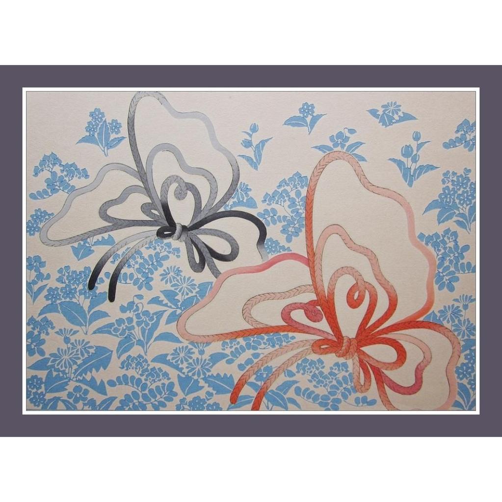 [USED] Woodblock print, knot pattern, butterfly
