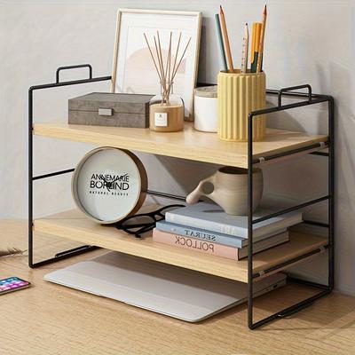 1pc Bureau-organizers, Bureau-opbergkasten, Dubbele kantoorplanken, Cosmetische opbergrekken, Kleine boekenplank