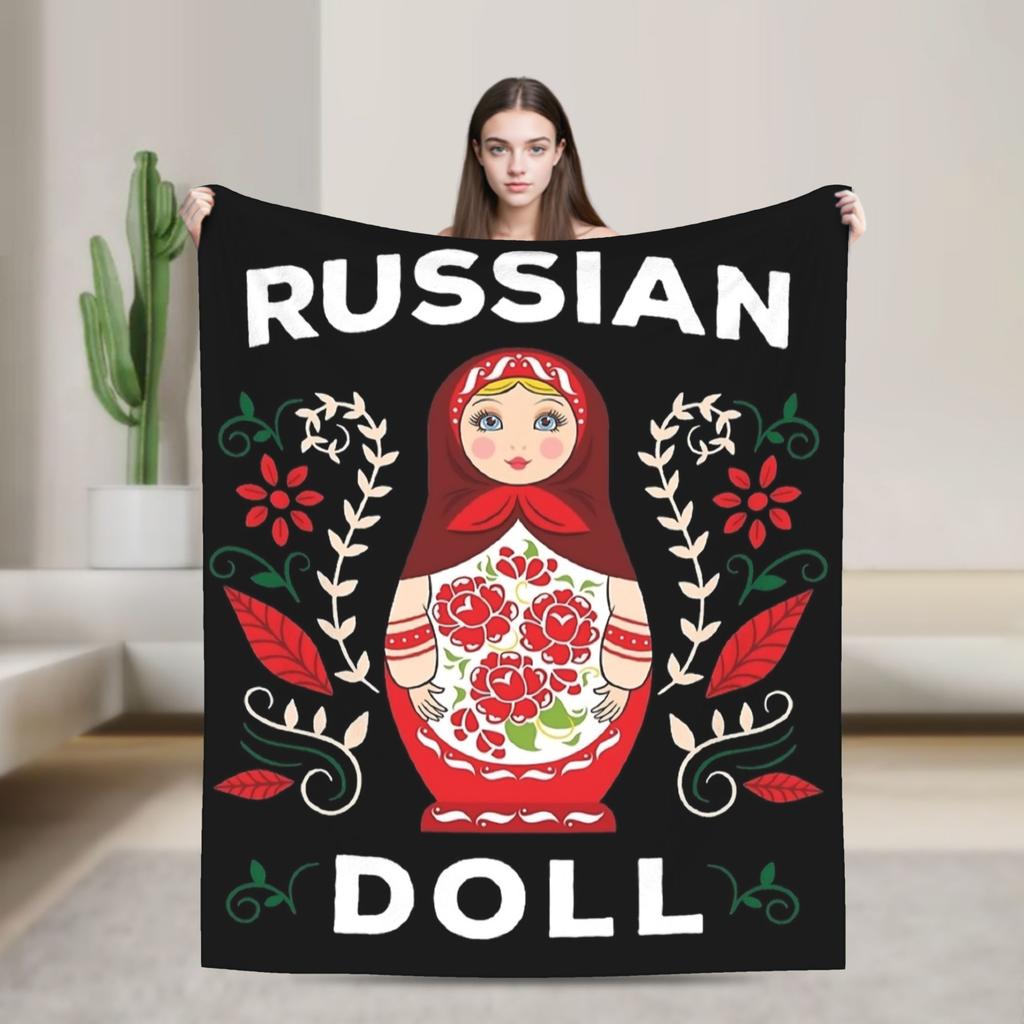 Matryoshka Russian Nesting Doll Blankets Cute Fleece Funny Breathable Throw Blankets for Chair Covering Sofa Decoration Outdoor