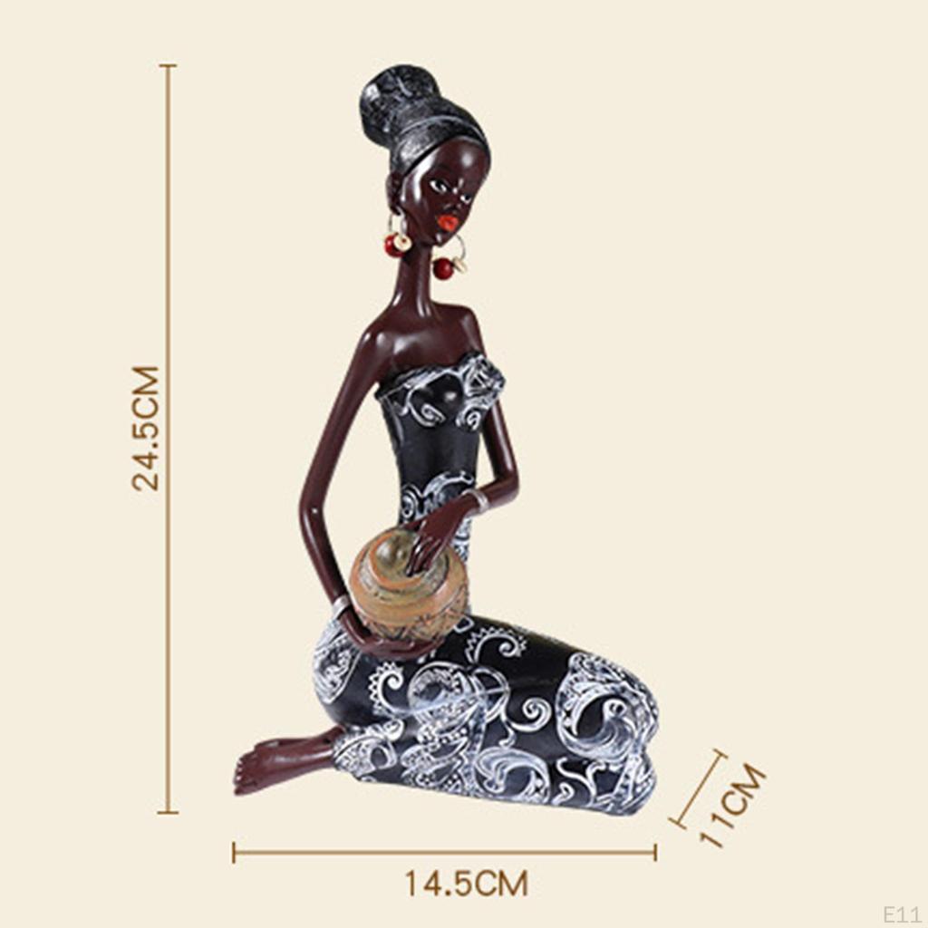 African Lady Figurine Tribal Women Statue Exotic Ornaments for Living Room