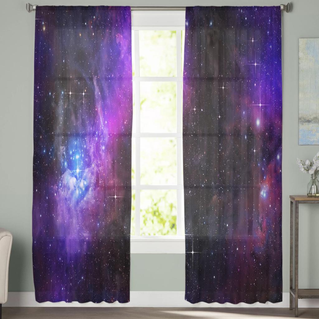 Starry Sky Universe Starlight Sheer Curtains Living Room Window Tulle Curtains For Bedroom Kitchen Home Decoration Voile Drapes