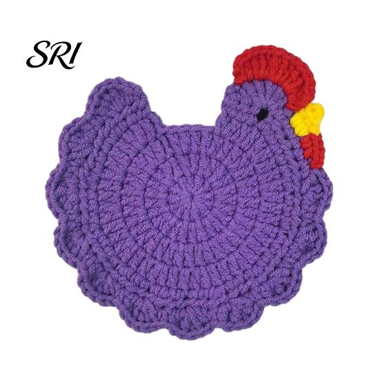 Chicken Coop Decoration Crochet Hen Coaster, Handmade Shape Knitted Mat Handcrafted Coaster for Coffee Cup, Cute Kitchen Countertop Bar Accessory