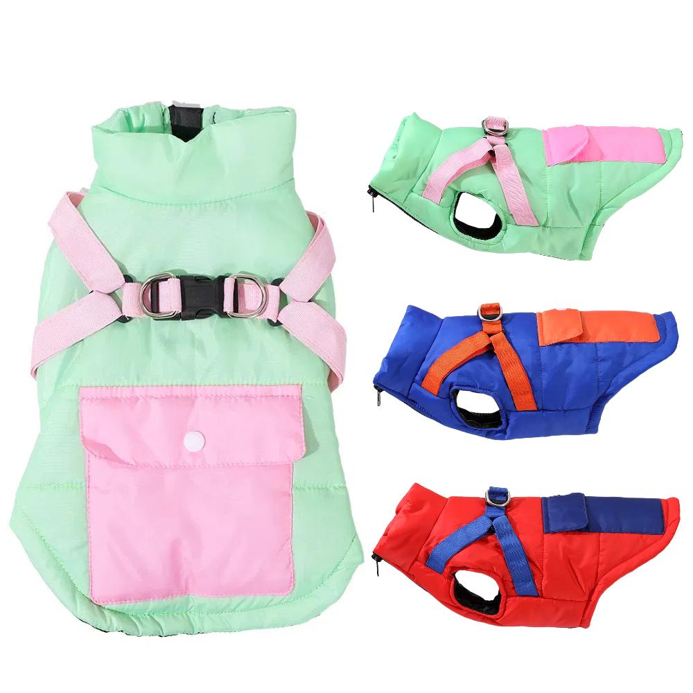 Cute Dog Clothes for Small Medium Dogs Warm Winter Pet Jacket with Harness Pocket Windproof Puppy Coat Pets Yorkshire Outfits