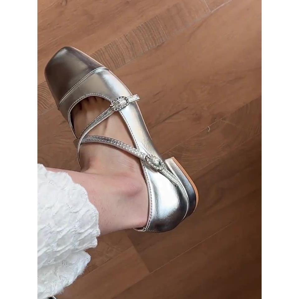 French small fragrant style silver fairy wind single shoes Internet celebrity explosion thin versatile skirt Mary Jane shoes