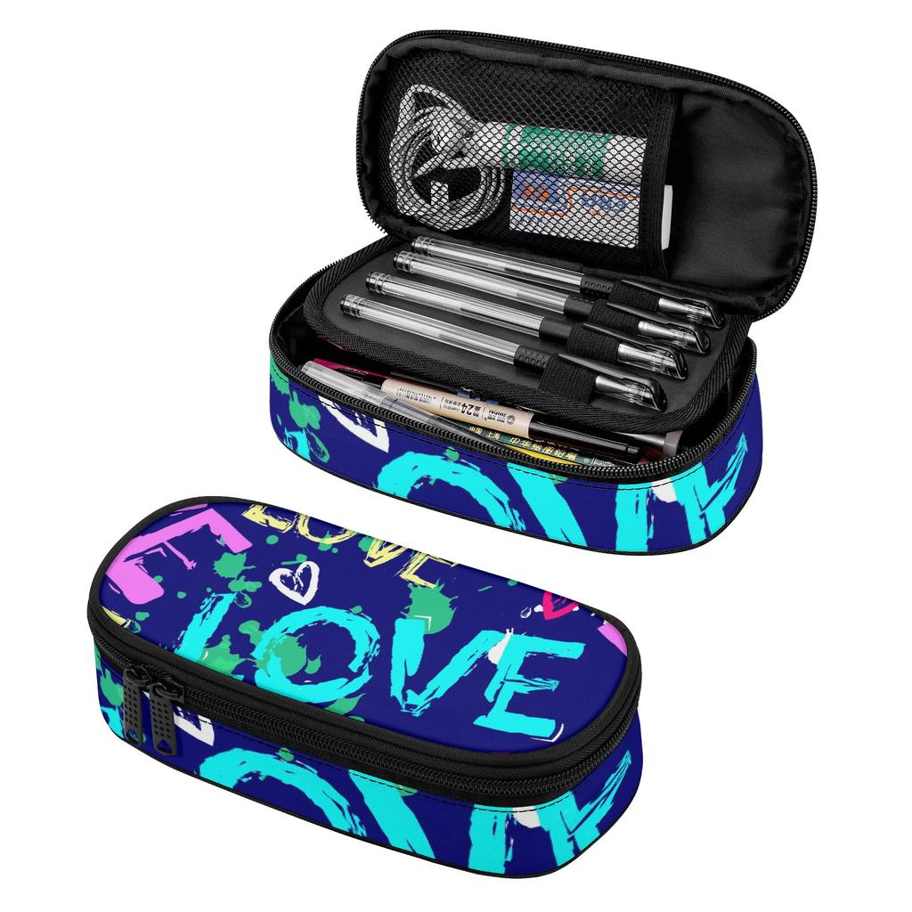 Pencil Pouch Portable 300D Polyester Multi Compartment Zipper Closure with Main Compartment Mesh Pocket and Pen Slots for Students