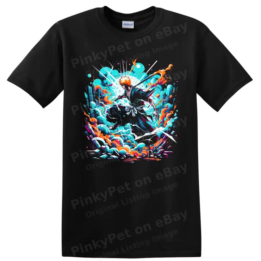 Ichigo Kurosaki Anime T Shirt Soul Reaper Sword Action Graphic Art Tee Gift Fans