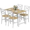 Dining Table Set with 4 Chairs, Natural Wood and White
