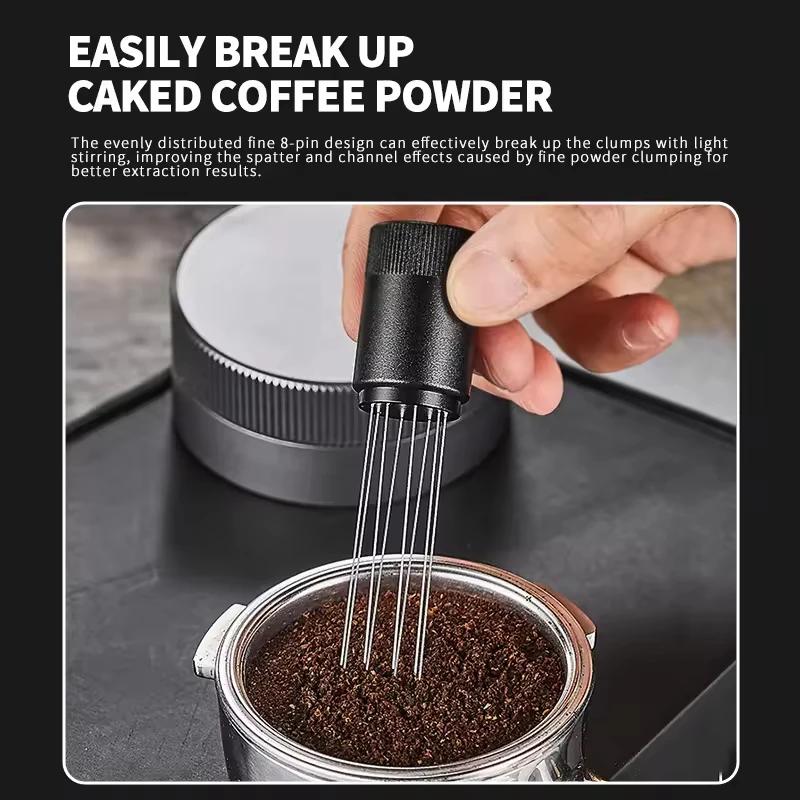 304 Stainless Steel Coffee WDT Tool with 8 Needles and Magnetic Stand for Espresso Preparation and Grounds Distribution