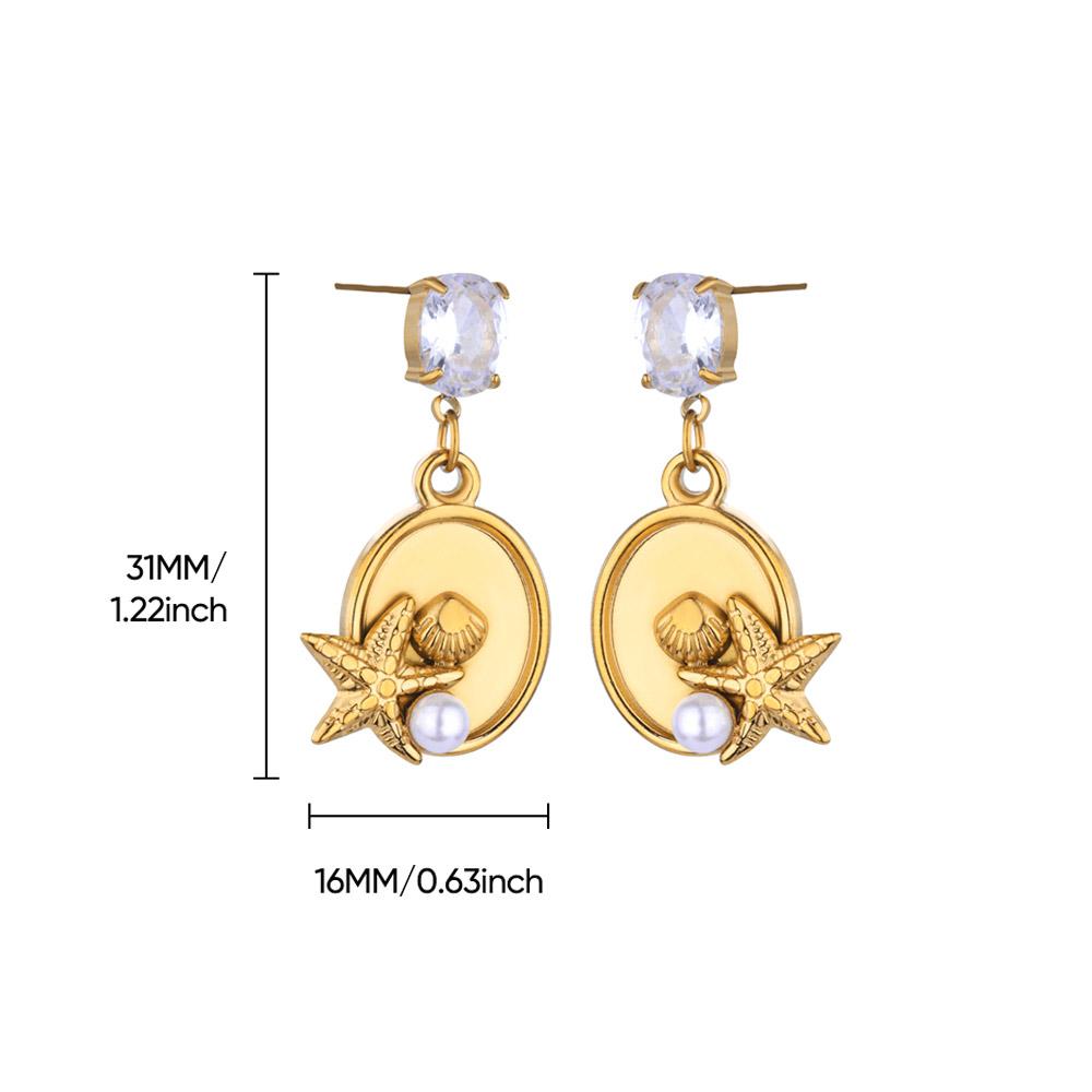 Dainty Hanging Shell Pearl Starfish Stud Earrings For Women Elegant Gold Color Stainless Steel Drop Earrings Jewelry Party 2025