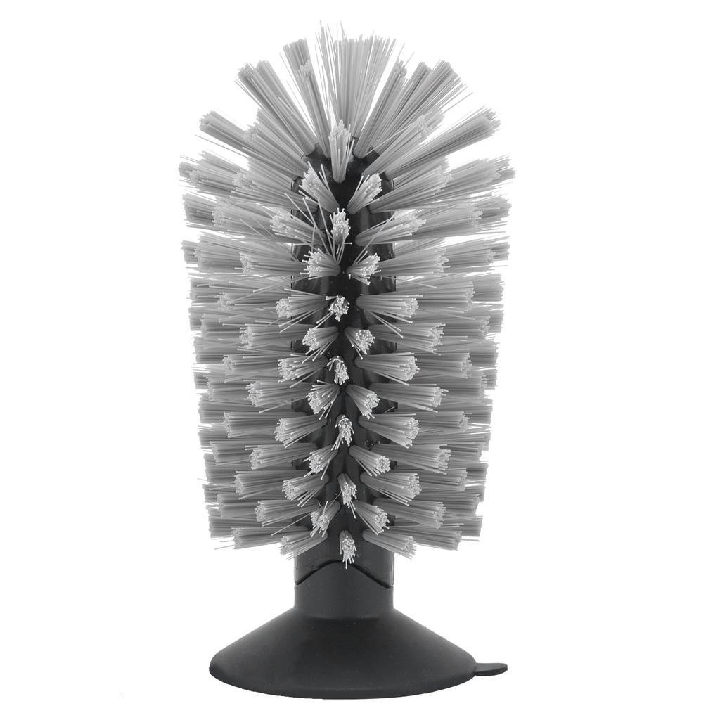 Glass Brush ABS Nylon Vertical Design Nontoxic Suction Cup Cleaning Brush for Glass Goblet Water Bottle(Black )