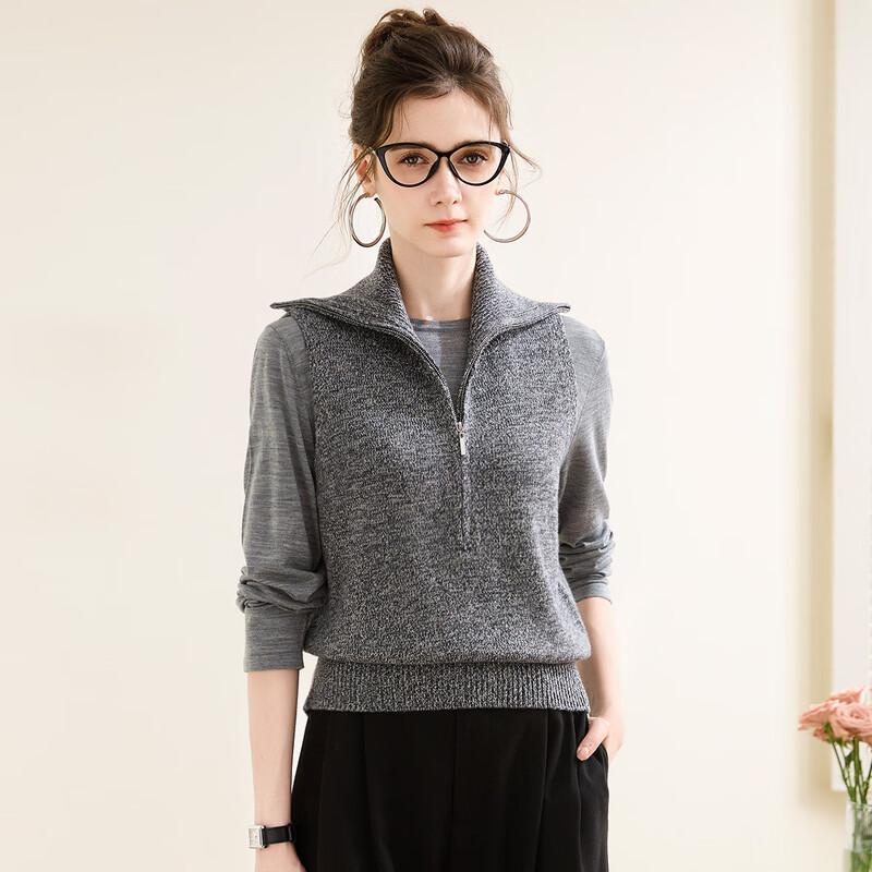 TUHUANG Women's Pure Wool Half-Zip Sweater Vest