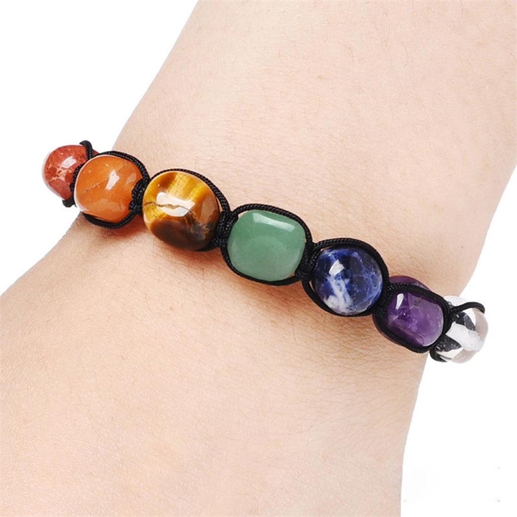Natural Stone Bracelet, Rainbow Woven Bracelet, Natural Amethyst  Eye Stone Bead Bracelet, Handmade Bracelet For Men And Women