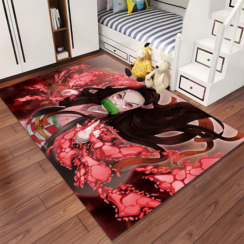 Cartoon Girl In Pink Dress with Fiery Effects. Non-slip Rug Suitable for Living Room and Bedroom Sofas.