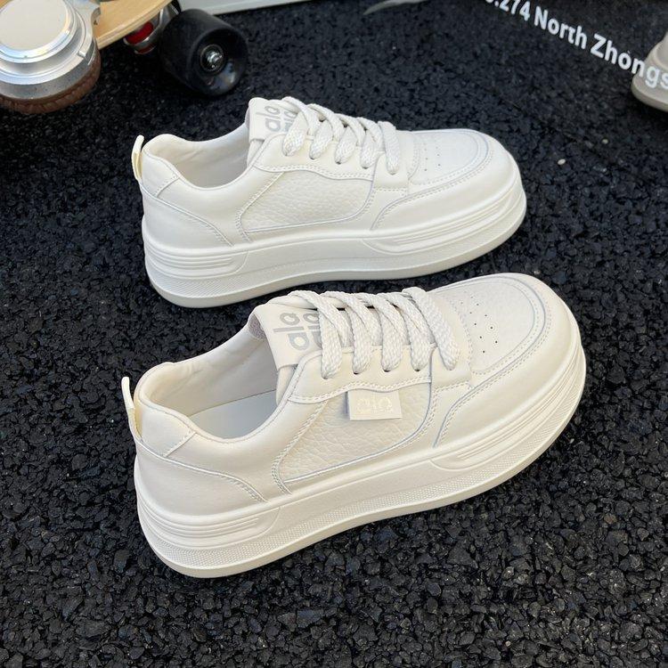 Leather Little White Shoes Women's Ultra-light Height Increase 2025 Spring and Autumn New Versatile Thick-soled Breathable Board Shoes