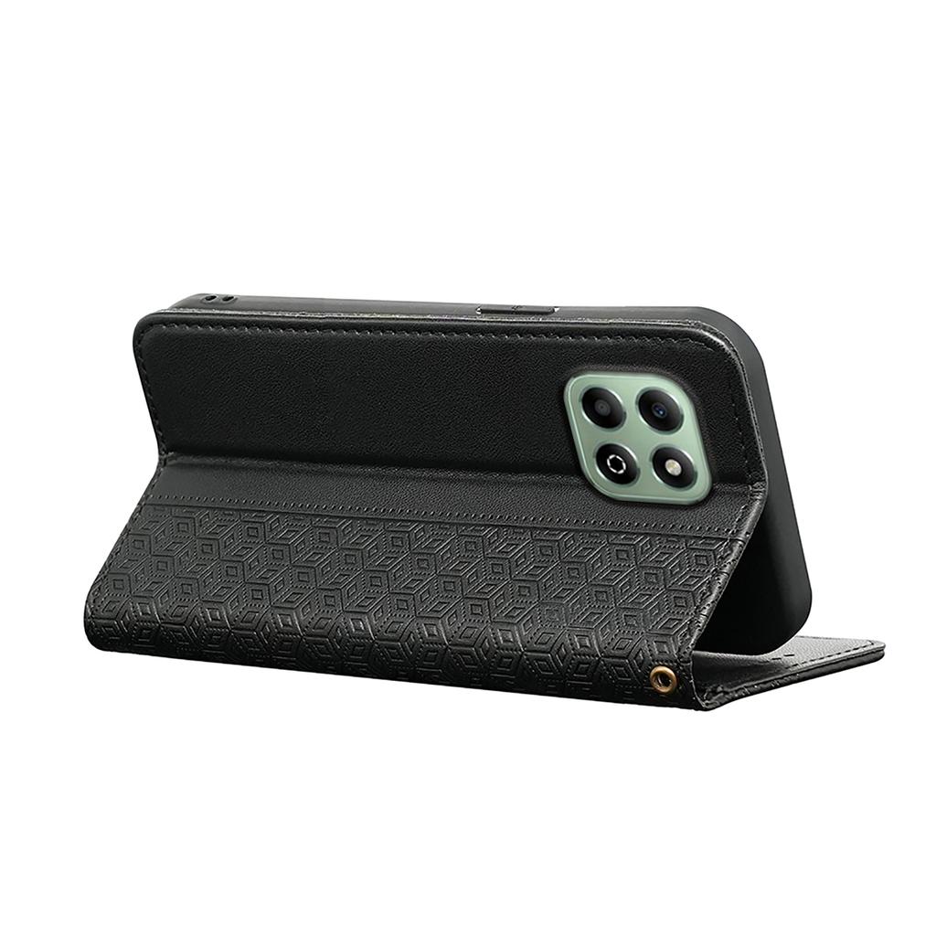 Etui portfelowe na telefon For Honor X6b 4G Mocne magnetyczne Wytłaczane skórzane etui z klapką w kratę