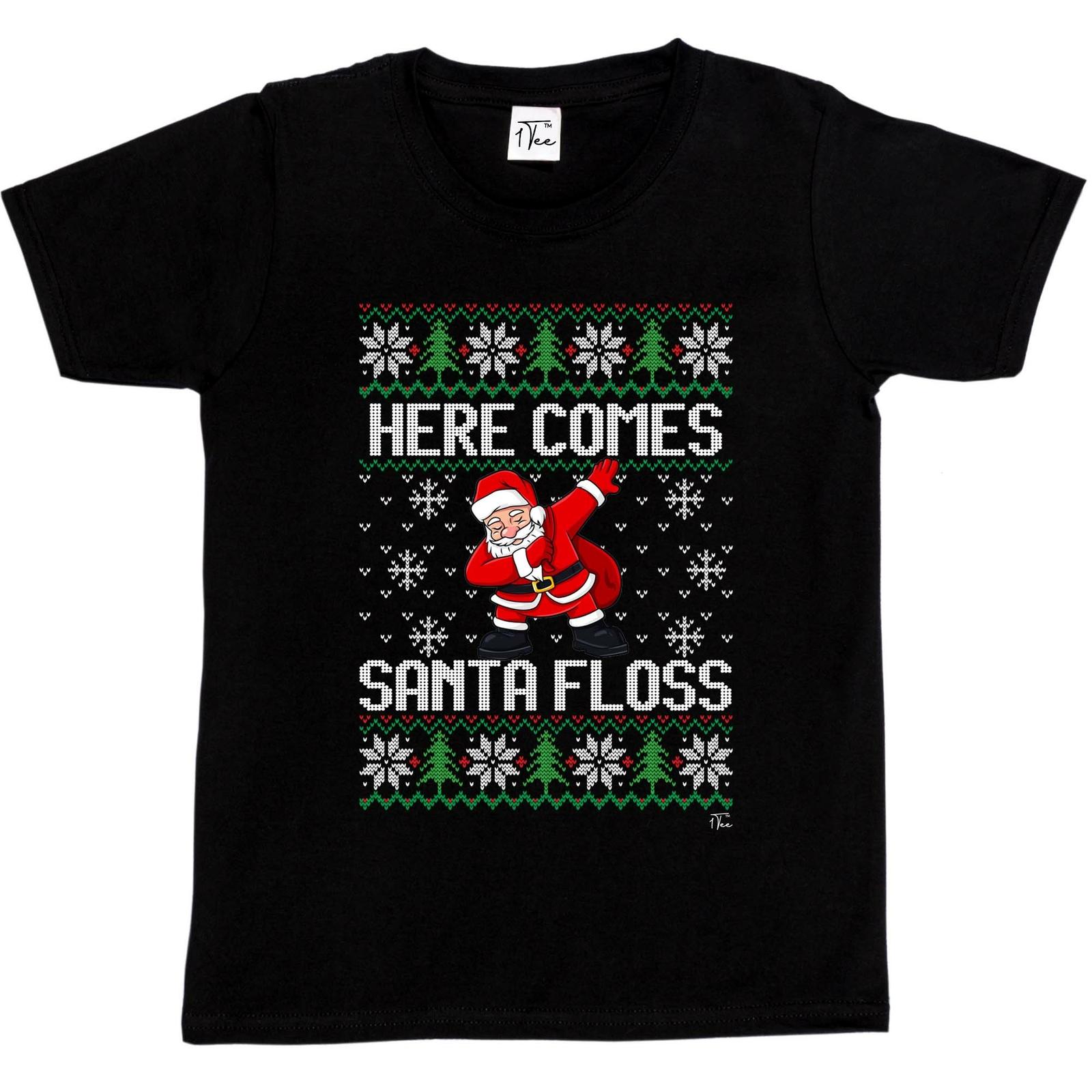 1Tee Kids Girls Here Comes Santa Floss T-Shirt XL