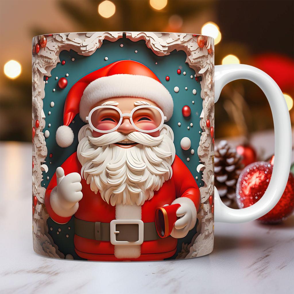 New Christmas Ceramic Mug, 3D Santa Claus Coffee Mugs, Breakfast Milk Drink Cups, Office Tea Cup, Couple Water Cup, Holiday Gift