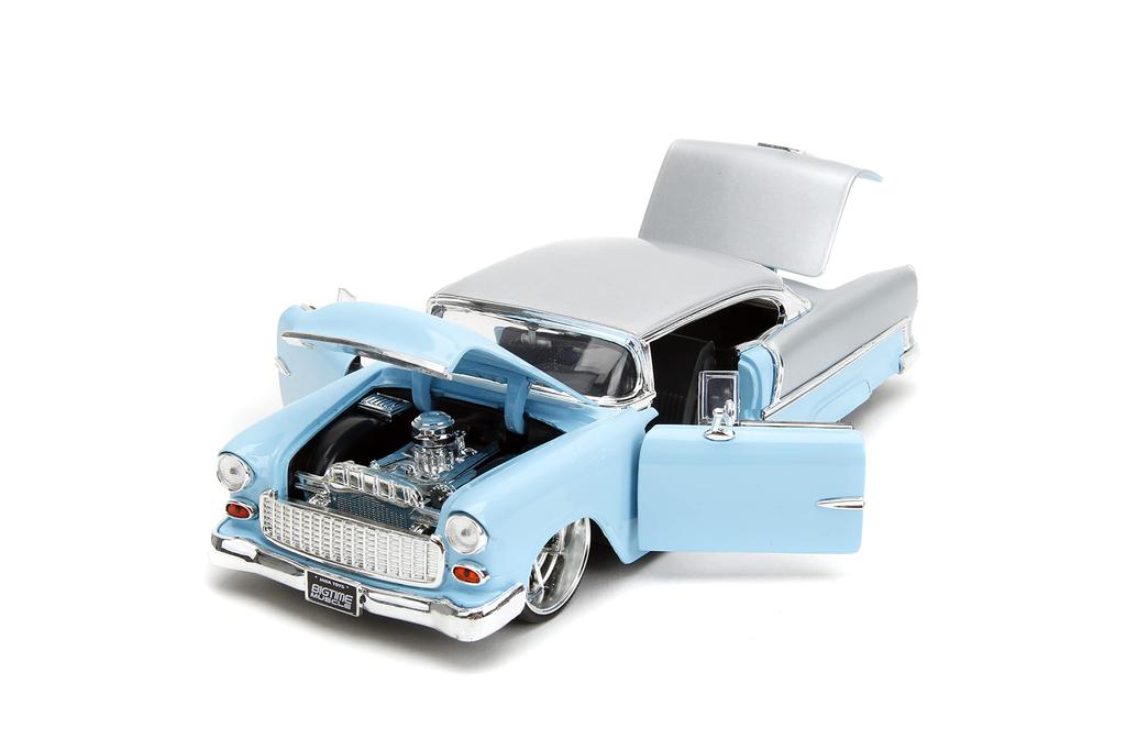 Big Time Muscle 1:24 1955 Chevrolet Bel Air Diecast Car - Kids and Adults Toy (Light Blue)