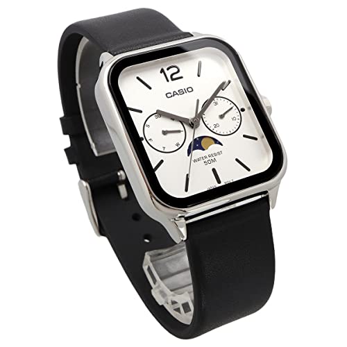 [CASIO Standard Moon Phase Moon Phase Analog Men's Watch MTP-M305L-7AV Black Leather Band Silver ...