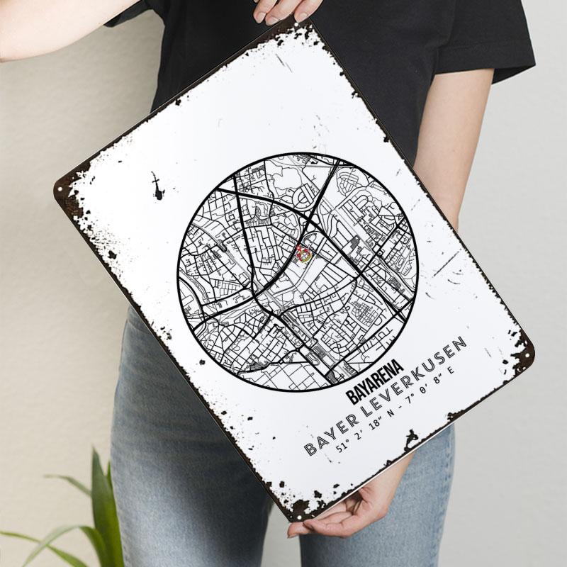 

Металлические таблички стадиона Байер Леверкузен, карта, постер, украшение игровой комнаты, заказная жестяная табличка для настенного декора, ретро-декор 20x30cm（7.8x11.8inch）