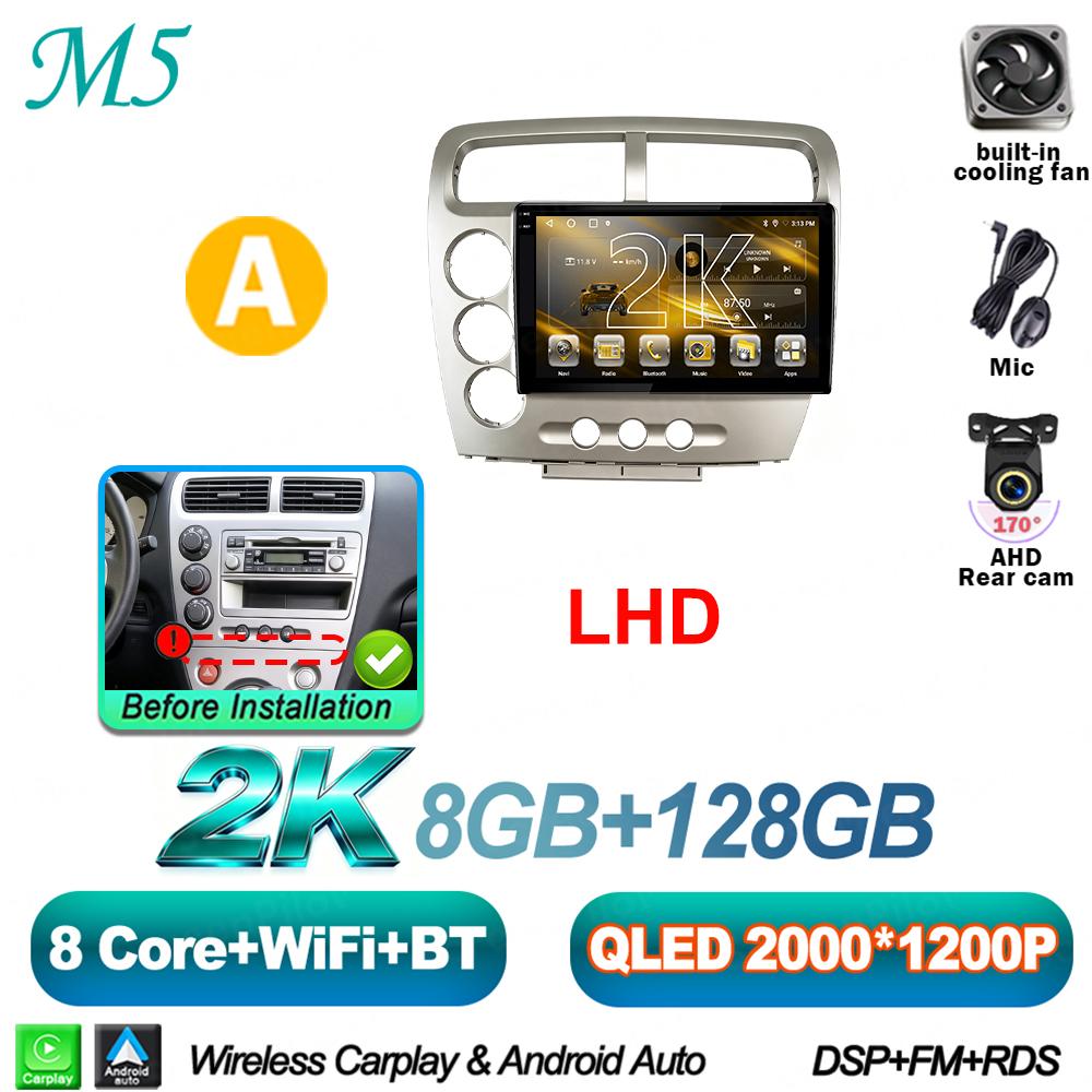 Android 16 For HONDA Civic EP3 2000-2005 Car Radio Stereo Head Unit Multimedia Video Player GPS Navigation 2K QLED 9 Inch 8 Core