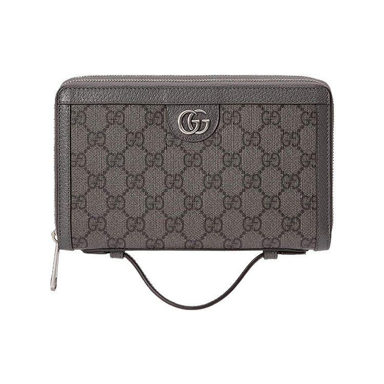 Gucci Ophidia Double G Logo Zip Closure Canvas And Leather Travel Bag Women Bags Gray 751610-UULBN-1244