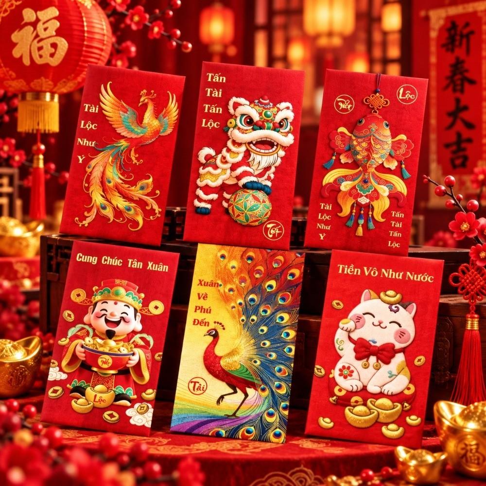 6PCS/Set Chinese Style Red Envelopes Lucky Cash Gift Envelopes New Year Red Packets  Spring Festival