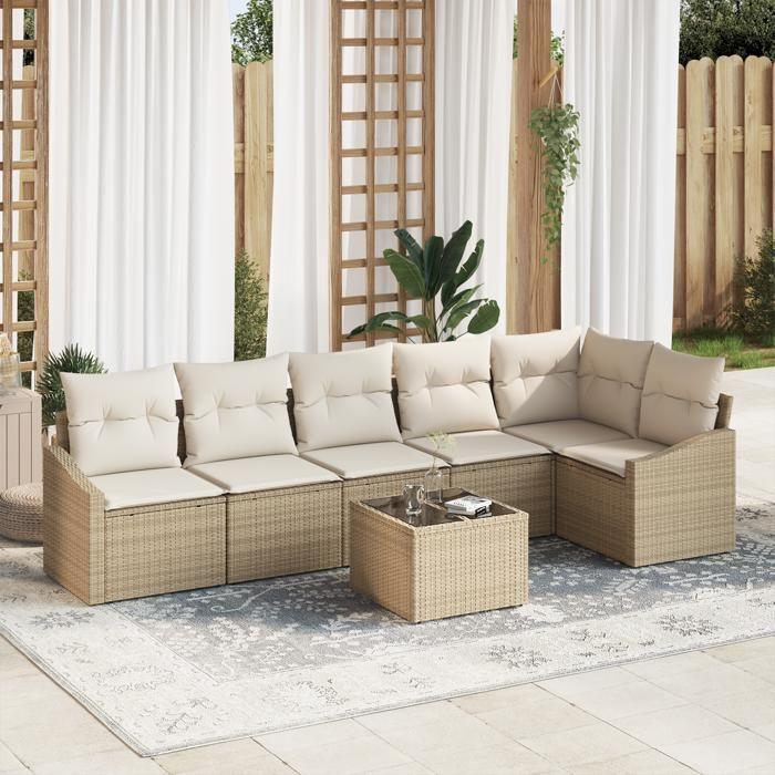 VidaXL Ensemble de 7 pièces de canapé de jardin avec coussins en rotin brun 3346751