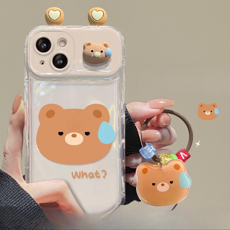 Applicable To Apple 15promax Mobile Phone Case IPhone 14/13 Bear Doll Pendant Xr/xs Flip Mirror Xs