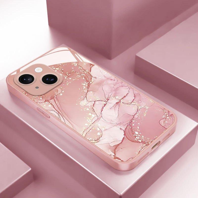 

Fashion Glitter Marble Pattern Pink Metallic Paint Glass Phone Case For iPhone 17Air 11 12 13 14 15 16 17 Pro Max Plus 16E Cover iPhone 16 Pro