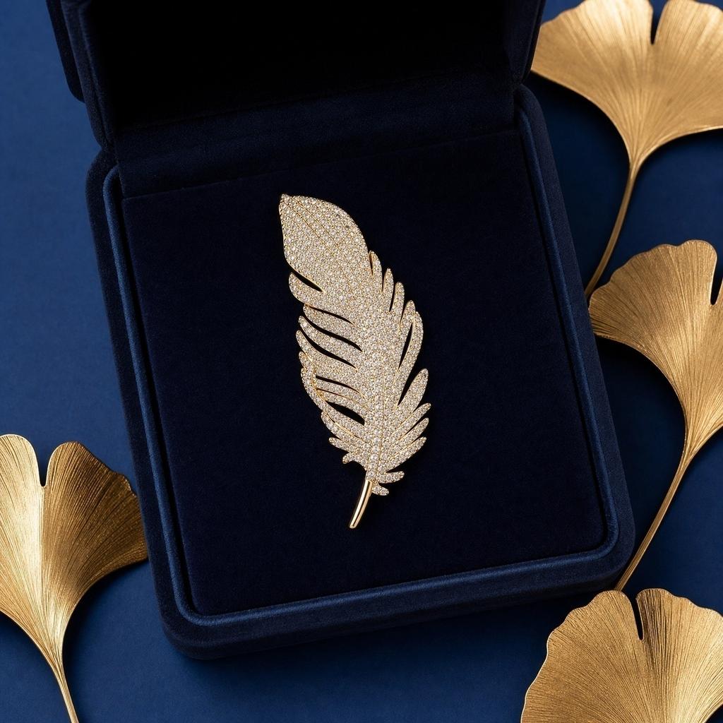 Zircon Feather Brooch Elegant Design Minimalist Style Fashion Accessory for Men and Women Suitable for Formal and Casual Wear