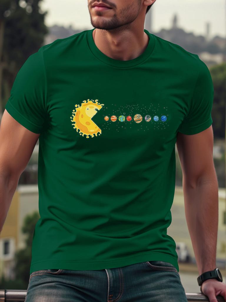 Unisexs Summer 100 Cotton Casual Fashion Funny Planet Print Loose Sports Tshirt Street Versatile Top