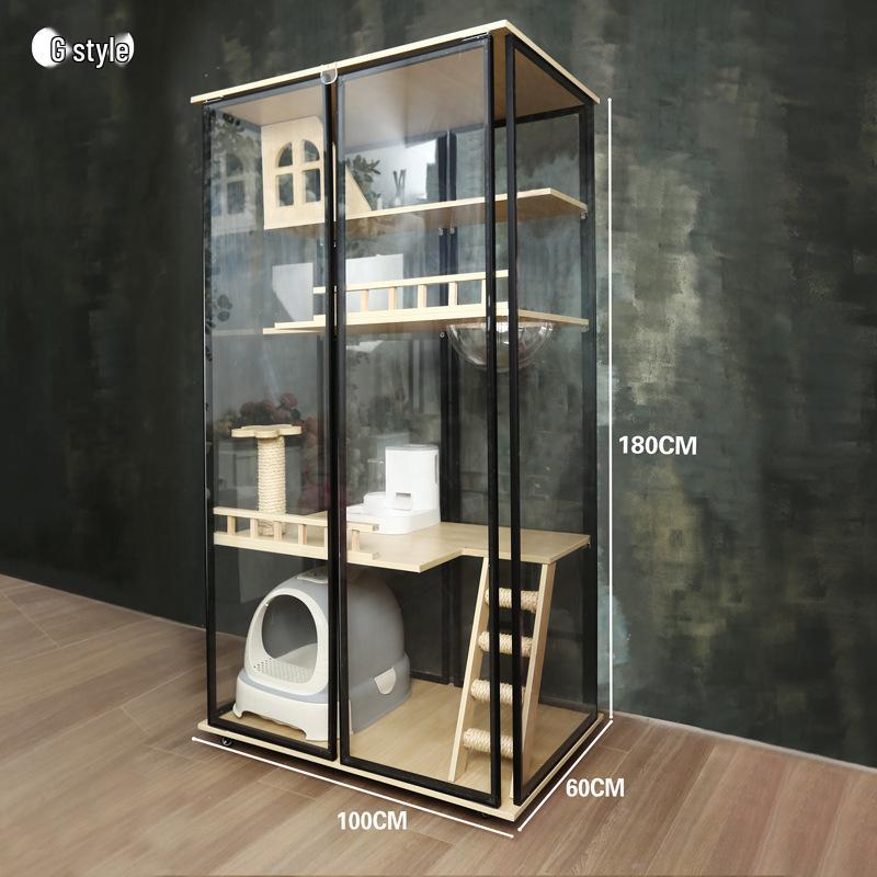 Transparent Three-Layer Luxury Indoor Cat Villa with Spacious Wood Design