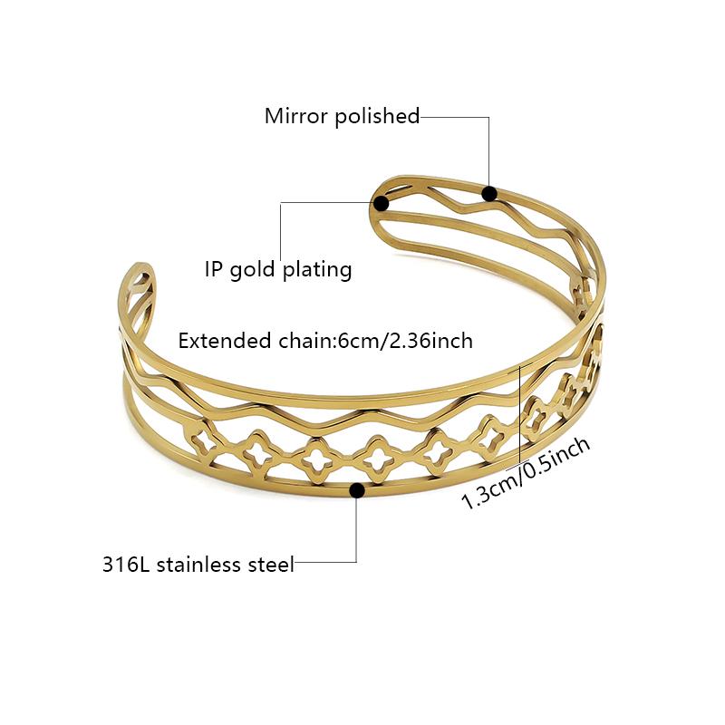Minimalist Hollow Style 18K Gold Hollow Pattern Adjustable Bracelet Retro Stainless Steel Open Bracelet Jewelry