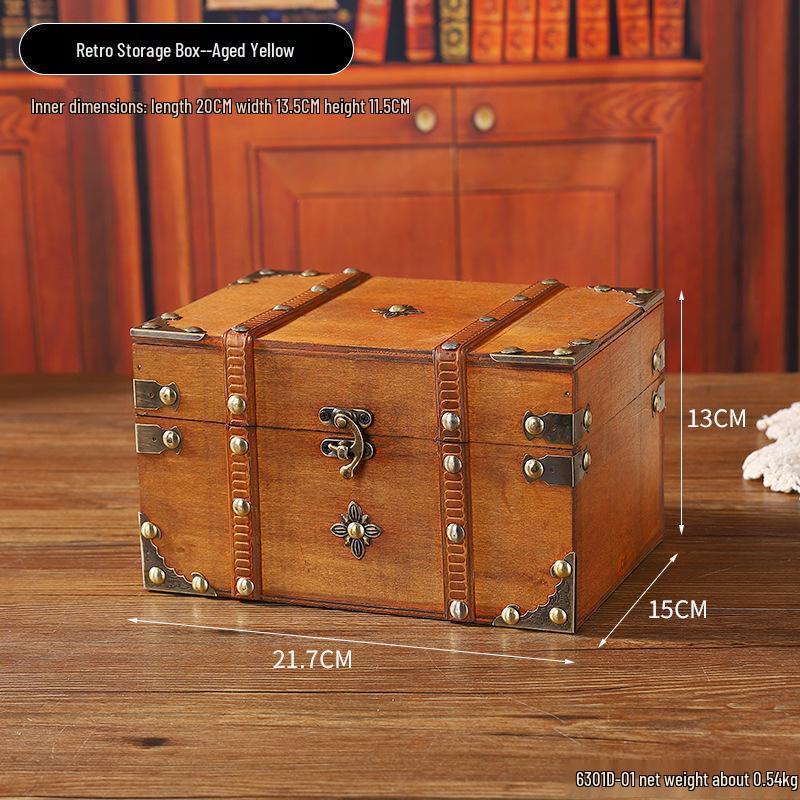 Retro Wooden Desktop Storage Box with Lockable Password - Treasure Chest Photography Prop