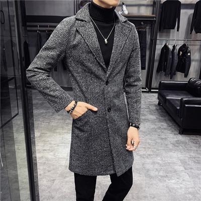 Herbst und Winter Neuer Herren Woll Trenchcoat Slim Einreihiger Wollmantel Mittellanger Mantel