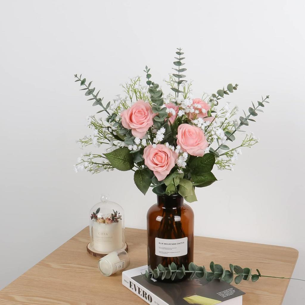 DEEMEI 18pcs Babys Breath Artificial Flowers Fake Eucalyptus Leaves Flowers Bouquet Artificial White Gypsophila Bouquets Real Touch Faux Flowers for