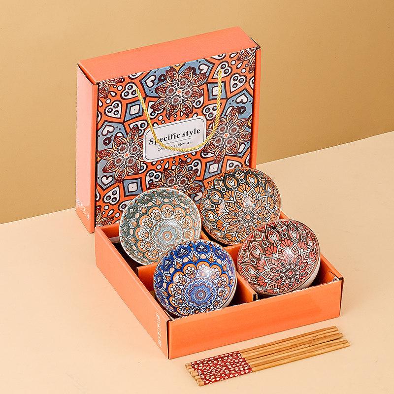 Year of the Horse Ceramic Rice Bowl Set: Includes Bowl, Plate, and Chopsticks - Perfect for Home and Business Gifts