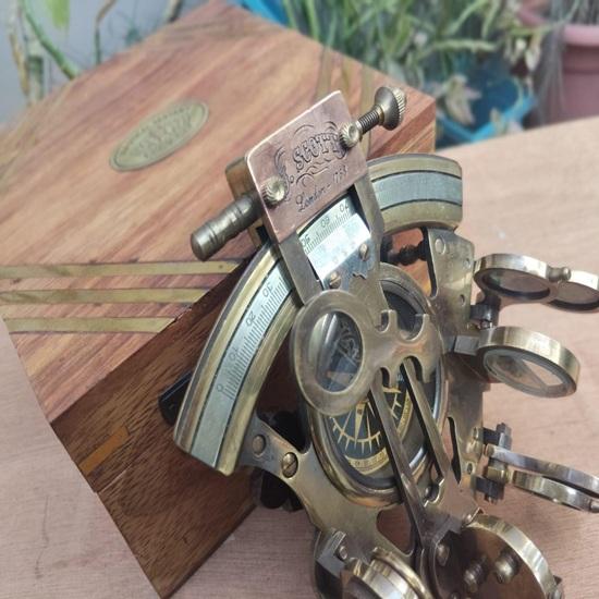 Brass Sextant Compass with Wooden Box Nautical Maritime Navigation Instrument Handcrafted Sailor