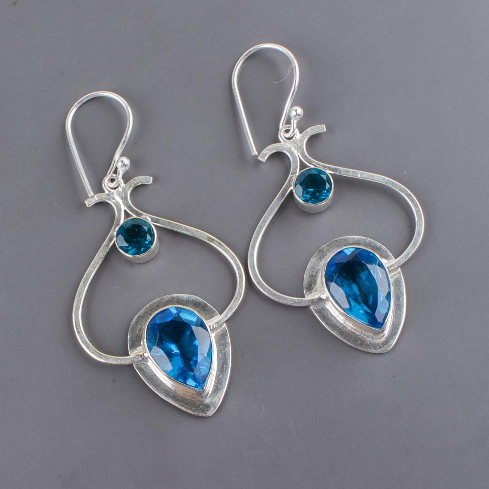 Swiss Blue Topaz 925 Sterling Silver Earrings, Handmade Gorgeous Silver Earrings, Topaz Gemstone Jewelry For Love