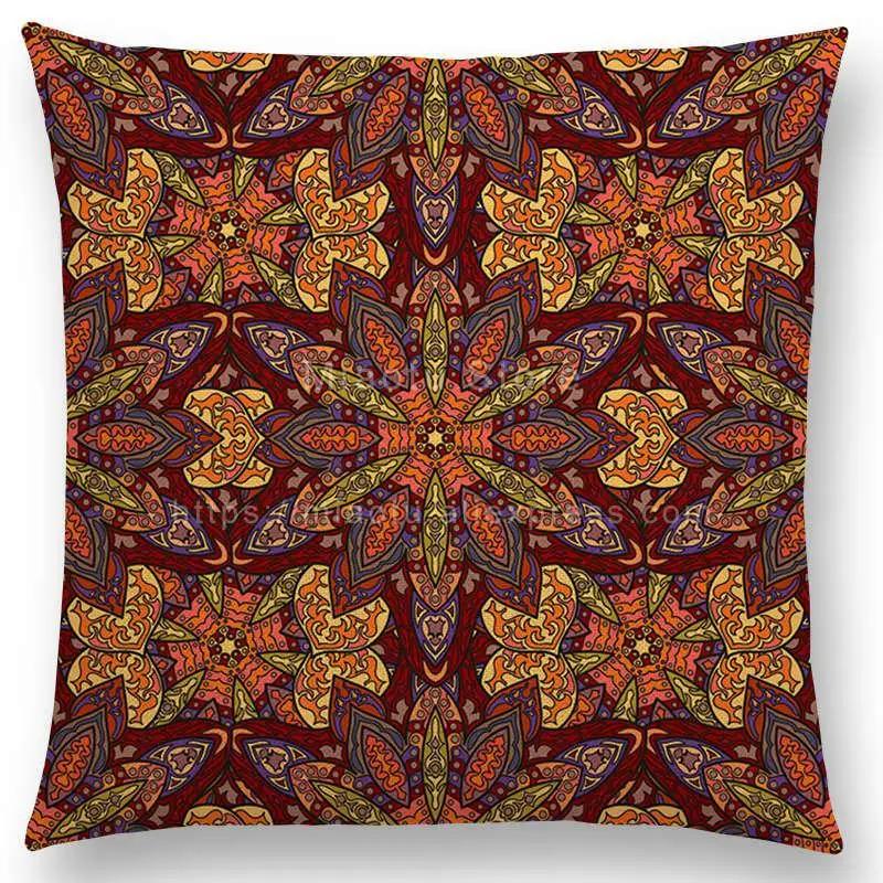 Boho Colorful Flowers Abstract Ethnic Floral Pillow Case Mandalas Pattern Design Vintage Patchwork Retro Cushion Cover