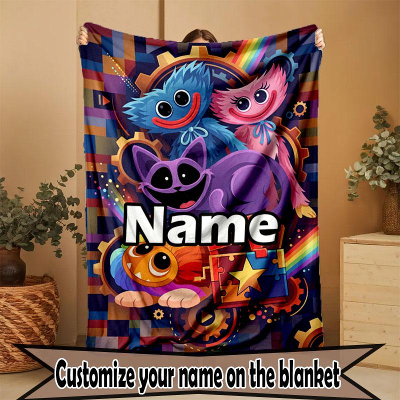 Custom Name Personalized Poppy Playtime Print Blanket, Home Decor, Bedroom, Sofa, Camping, Couch, Gifts for Birthday Christmas