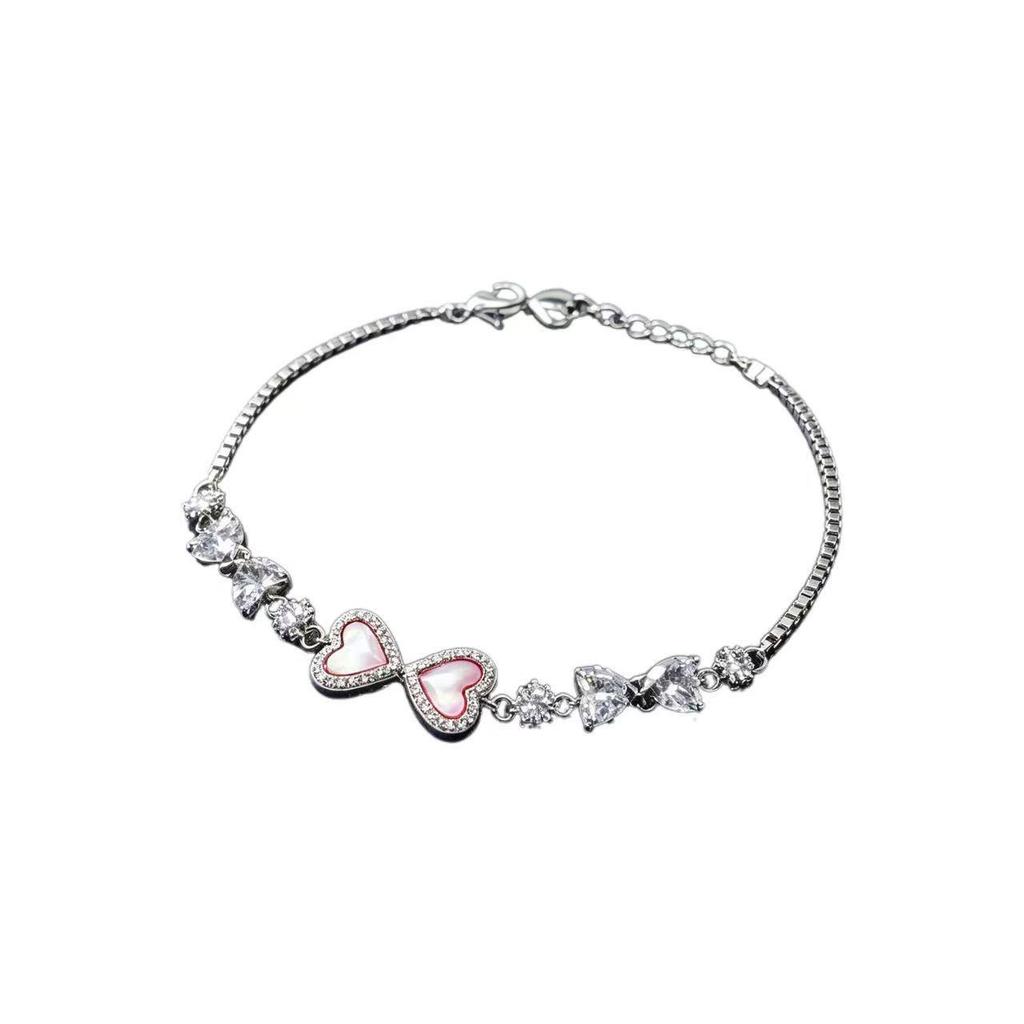 Exquisite Pink Heart & Zirconia Inlaid Adjustable Women's Bracelet