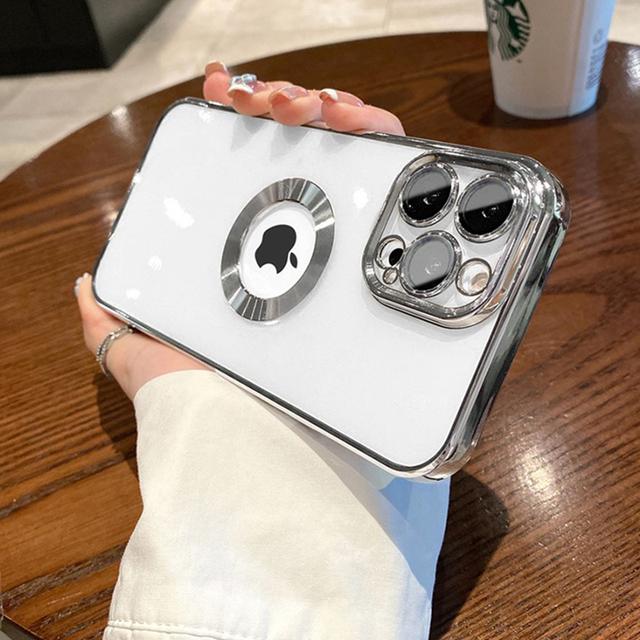 Luxury Logo Hole Soft Silicone Transparent Case For Iphone 14 13 12 11 Pro Max Xr Xs X 7 8 Plus Lens Protection Plating Cover