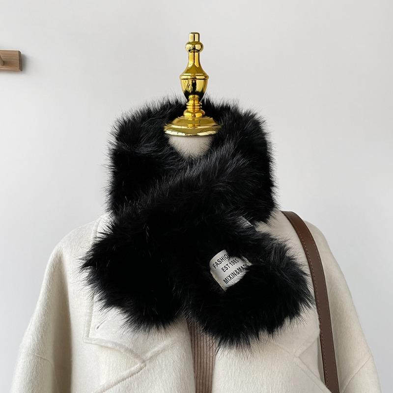 Soft waxy wind thickened solid color fluffy scarf to keep warm imitation Rex rabbit hair cross scarf plush collar women